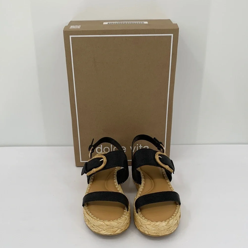 Dolce Vita Chera platform wedge espadrille sandal shoe black leather new 10
